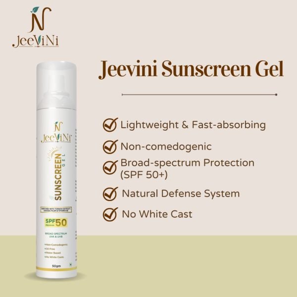 Sunscreen Gel Graphic with benefits, lightweight and fast absorbing, Non - Comedogenic, Broad-spectrum protection (SPF50+), Natural Defence System and No White cast