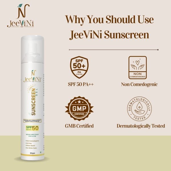 Sunscreen Gel with SPF 50 PA ++, Non Comedogenic, GMB Certified and Dermatologically Tested